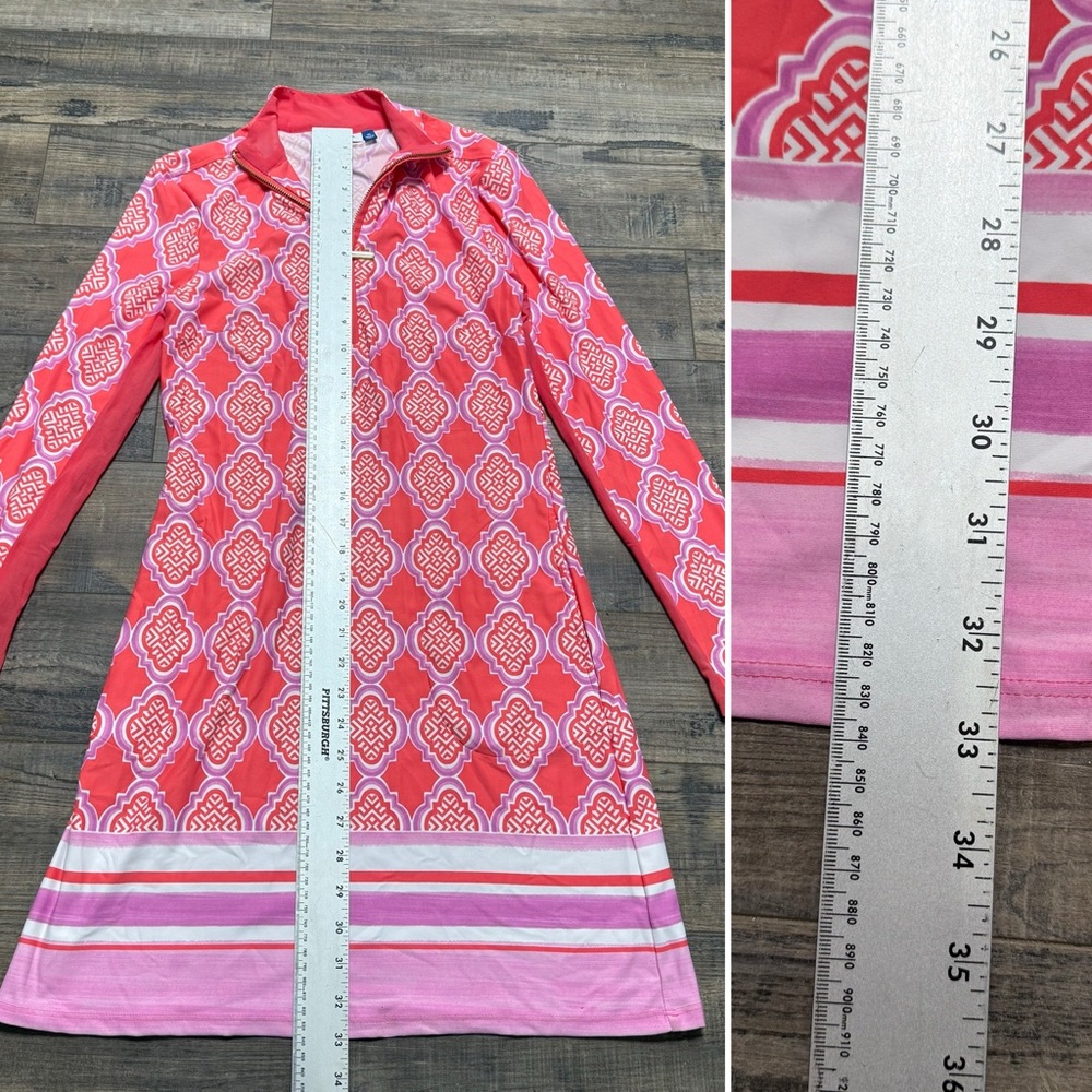 Cabana Life Coral and Pink Patterned Dress Long Sleeve - Picture 11 of 12